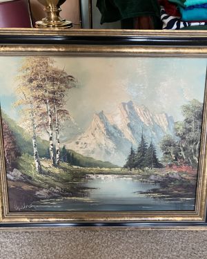Vintage Mountain Scene Oil Painting