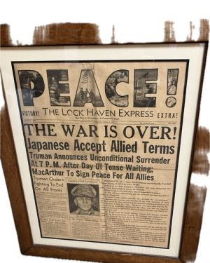 WWII: Lock Haven Express Tues. 8/14/1945 PEACE the War is Over