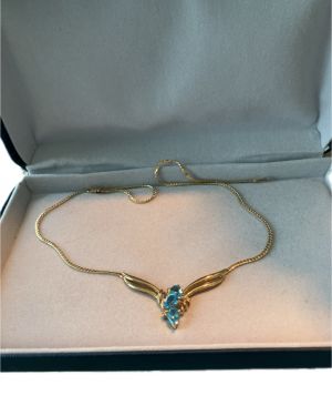 14k Yellow Gold Blue Topaz & Diamond Necklace 18″