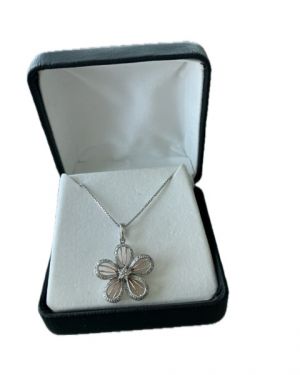 14k & Sterling Silver & Diamond Flower Necklace